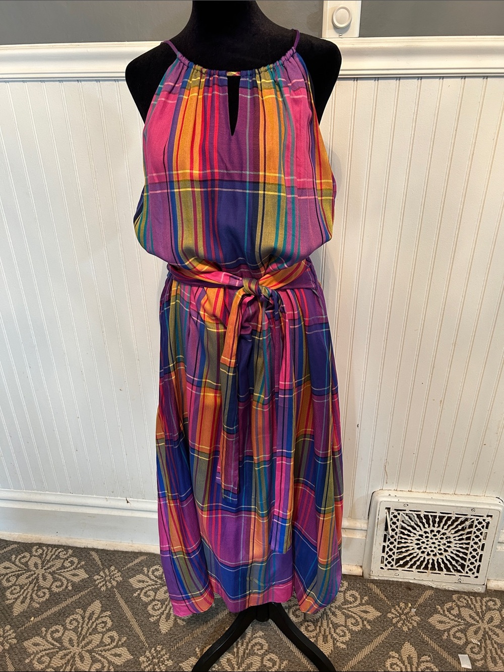 Ann Taylor Multicolor Plaid Sleeveless Dress in Pink, Purple & Blue